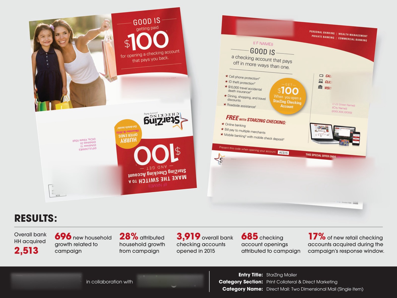 StarZing direct-mail mailer, client identity blurred