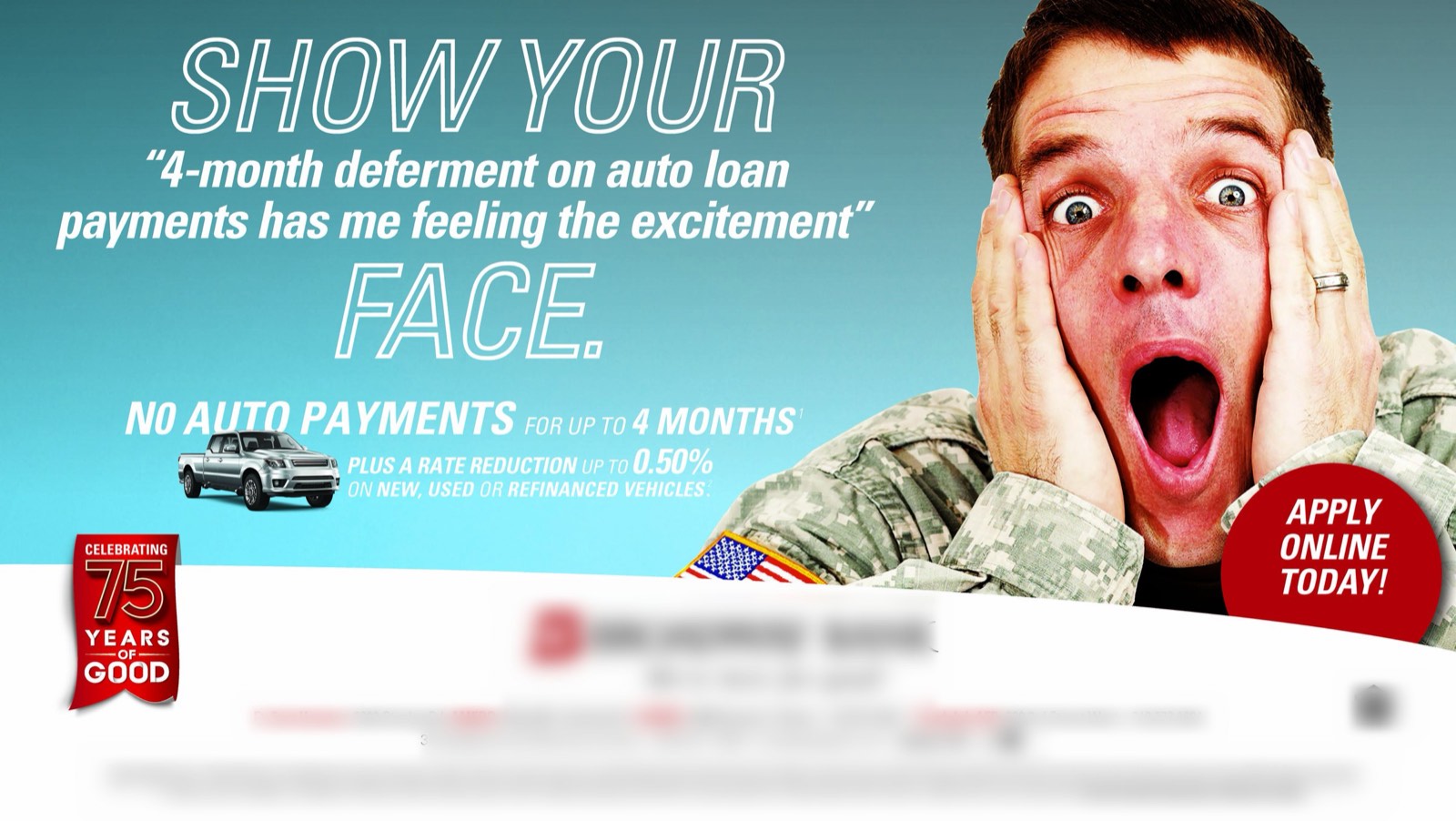 Auto-loan media screen, client identity blurred